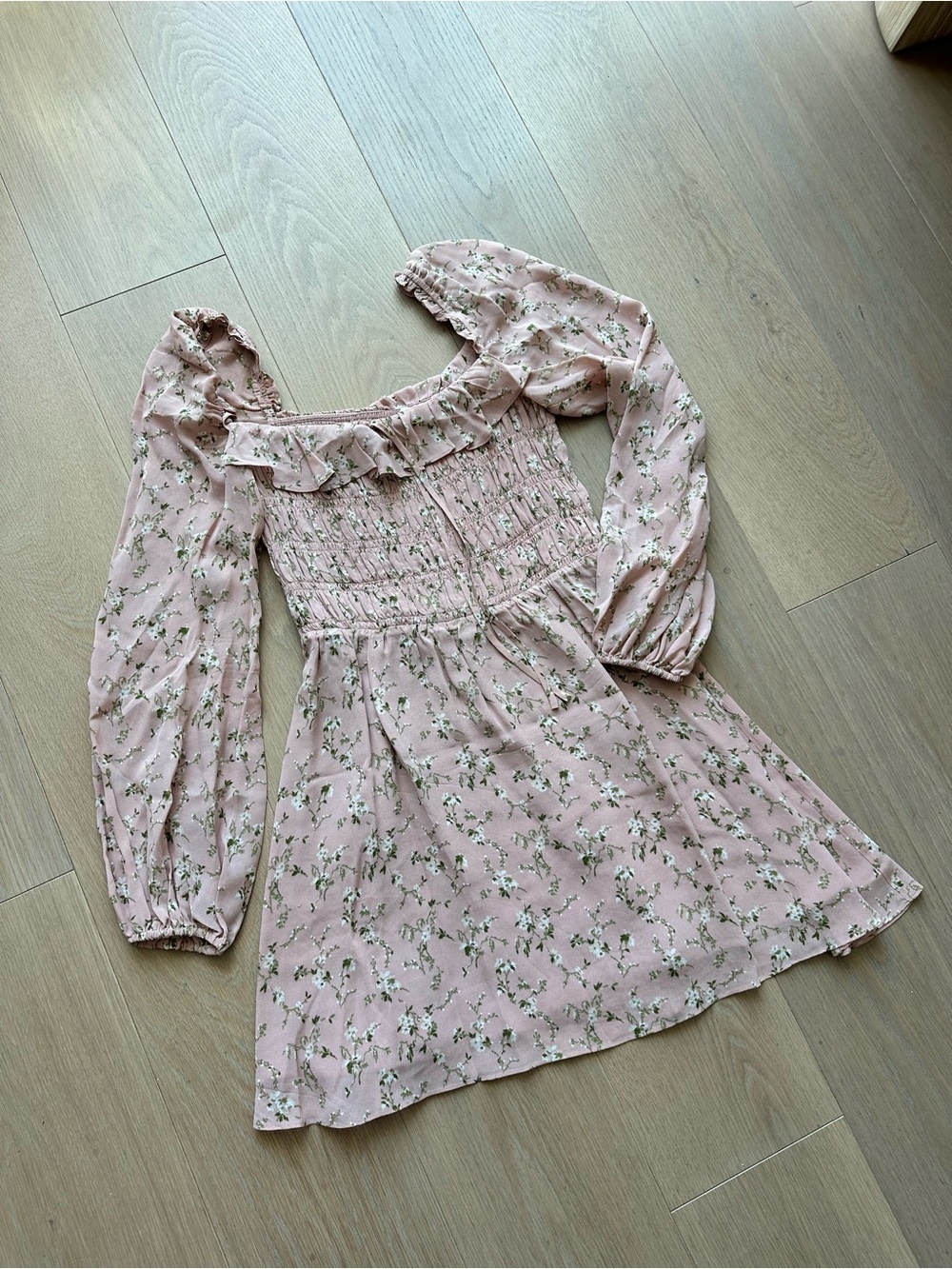 Reformation Morris Smocked Square-Neck Floral Mini Dress in Melody Print 🌸Blush - Picture 8 of 12